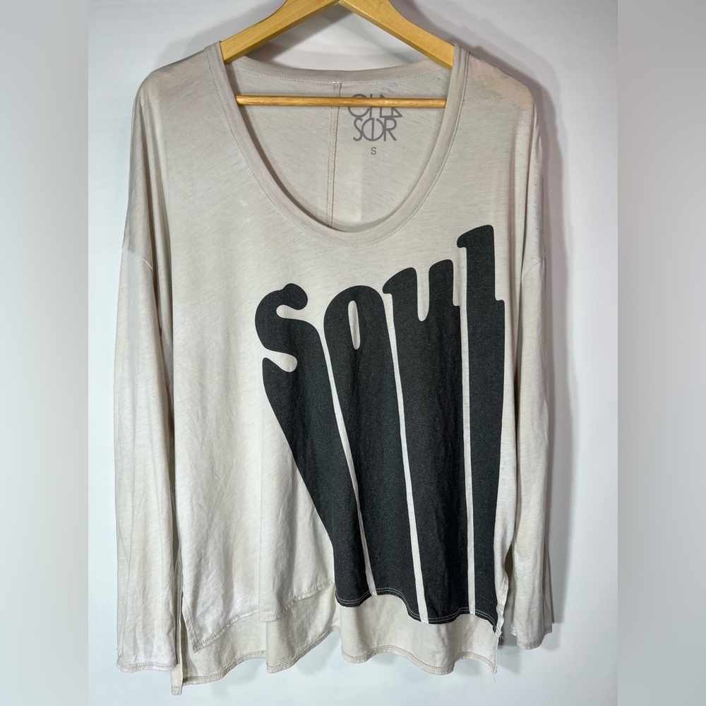 Chaser Tissue-Weight Cream and Metallic Gray Long Sleeve Top